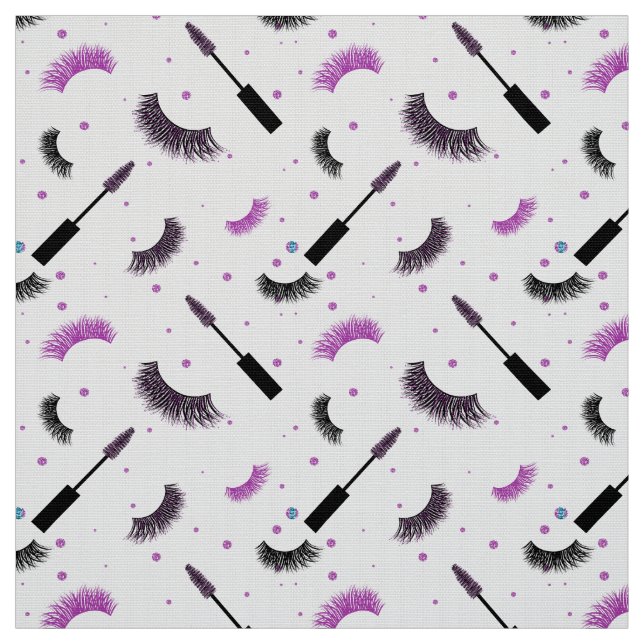 Wimpern und Mascara mit lila Glitzer Stoff (Muster)