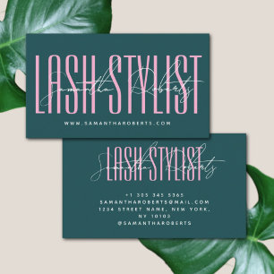 Wimpernstylist moderne Typografieschrift grün pink Visitenkarte