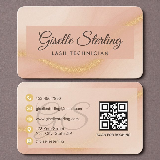 Wimperntechniker Neutral Beige Gold QR-Code Visitenkarte (Von Creator hochgeladen)
