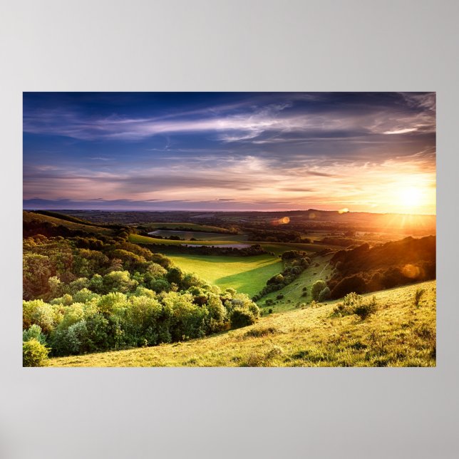 Winchester-Hügel Sonnenuntergang über zerklüftetes Poster (Vorne)