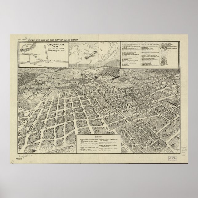 Winchester Virginia 1926 Antike Panoramakarte Poster (Vorne)