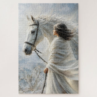 Wind and White Horse – Textured Equestrian Portrai