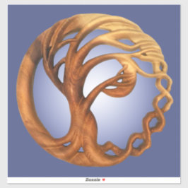 Wind Blown Tree & Crescent Moon Wood Carving Aufkleber