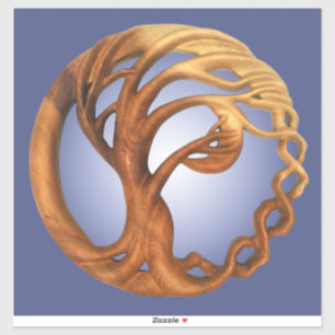 Wind Blown Tree & Crescent Moon Wood Carving Aufkleber