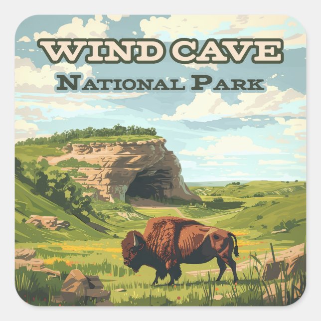 Wind Cave Nationalpark Bison South Dakota Quadratischer Aufkleber (Vorderseite)