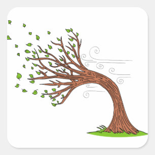 Wind-durchbrennenbaum-Cartoon Quadratischer Aufkleber