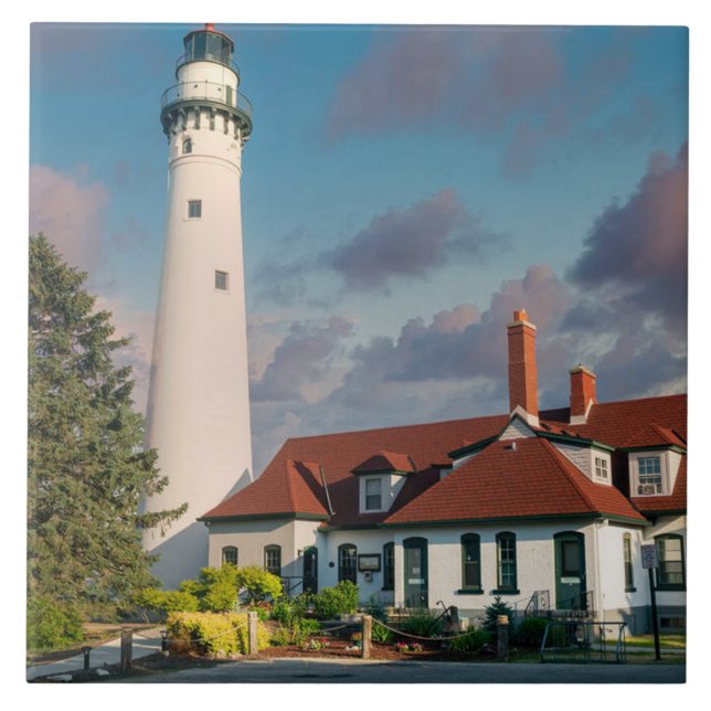 Wind Point Lighthouse am Lake Michigan Fliese (Vorderseite)