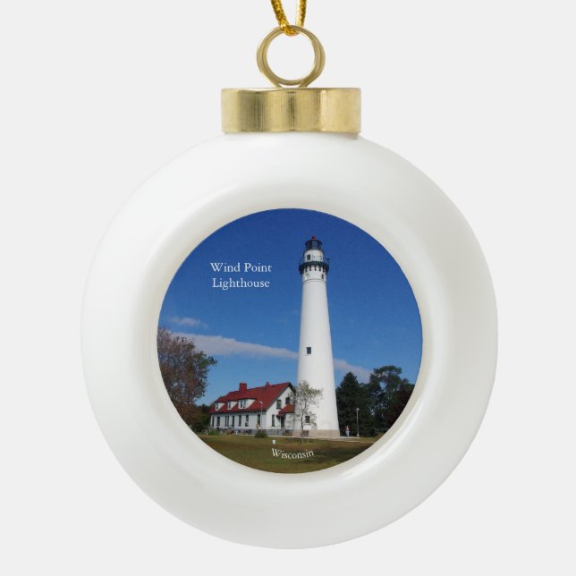 Wind Point Lighthouse-Ornament Keramik Kugel-Ornament (Vorderseite)