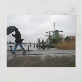 Wind & Regen bei Zaanse Schans Windmühlen Postkart Postkarte