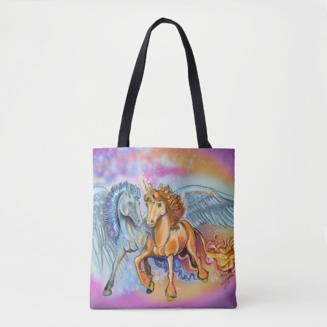 Wind und Flamme, Pegasus und Einhorn Tasche (Vorderseite)