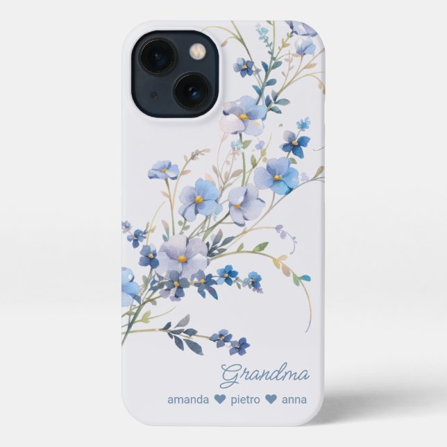 Windblume Oma Grandkids' Names Blue iPhone Hülle (Rückseite)