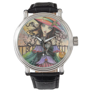Winde der Halloween-Fantasie-Hexenkatzenkunst Armbanduhr