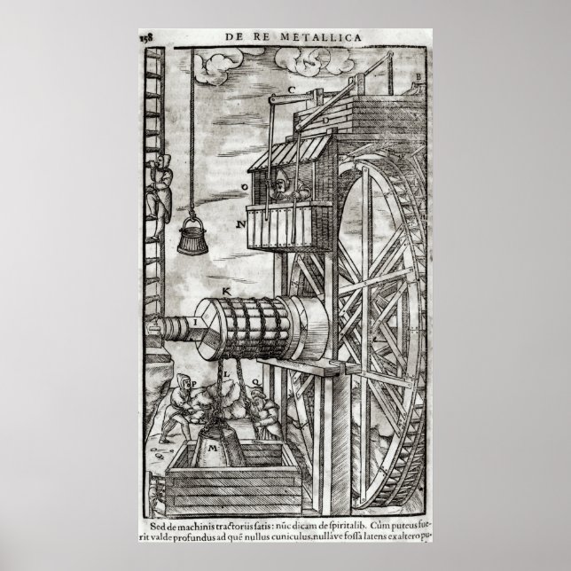 Winde für die Gewinnung von Wasser aus einer Mine Poster (Vorne)