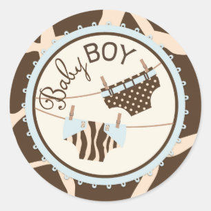 Windel Clotheline Tierdruck-Babyparty-Aufkleber Runder Aufkleber