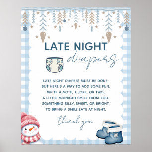 Windel für die späte Nacht Winter-Babyparty-Schild Poster