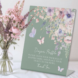 Windel-Raffel Schmetterling Wildblumen Baby Shower Sockelschild