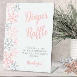 Windel-Raffel Schneeflocke Winter-Baby-Party Sockelschild