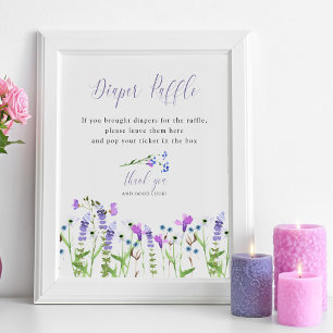 Windel-Raffle Lila Wildblumen-Baby-Party Poster