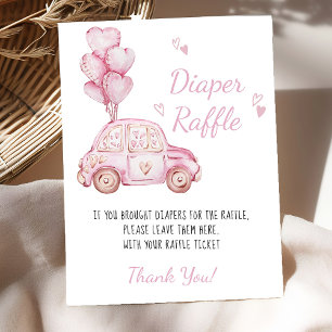 Windel-Raffle Rosa Auto Ballons Babyparty-Spiel Poster