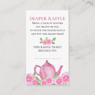 Windel-Raffle Rosa Blumen-Teekanne Baby Shower Begleitkarte