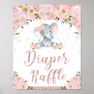 Windel-Raffle-Schild Floral Elephant Baby Shower Poster