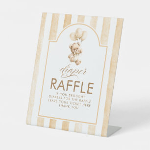 Windel-Raffle-Teddybär-Beige-Streifen-Babyparty Sockelschild