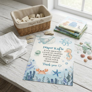 Windel-Raffle Unter dem Meer Wal Baby Shower Begleitkarte