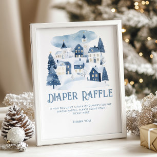 Windel-Raffle Weihnachtsdorf Winter Baby Shower Poster