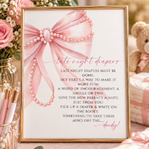 Windel-Spiel für späte Nächte Perlen-Rosa-Schleife Poster