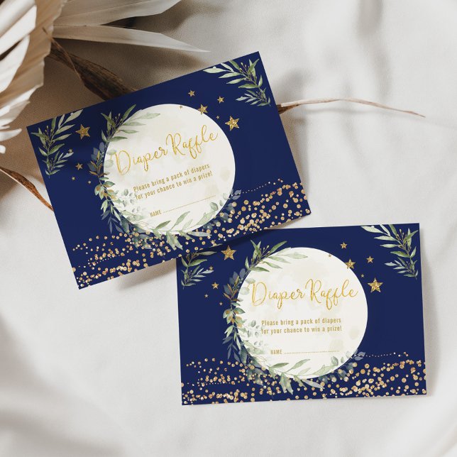 Windeldrehung für Navy Greenery Gold Moon & Stars Begleitkarte (Von Creator hochgeladen)