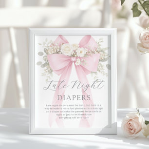 Windeln für die späte Nacht Rosa Schleife Floral Poster