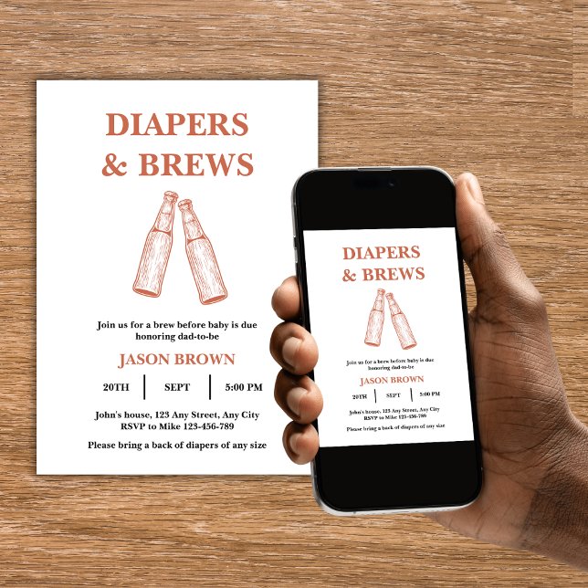 Windeln & Party Babydusche Einladung (Diapers & Brews Party Man Baby Shower Invitation)