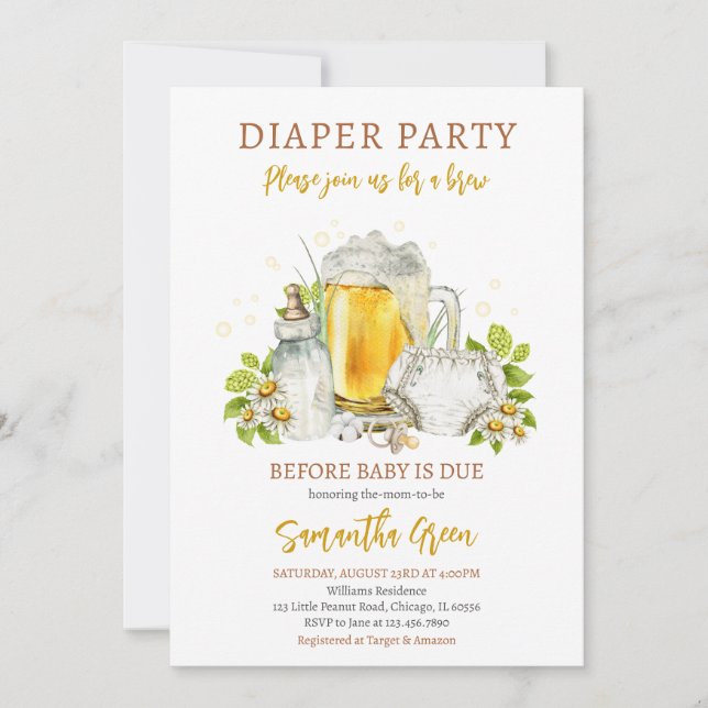 Windeln Party Beere bevor Baby mit Babydusche vers Einladung (Vorderseite)