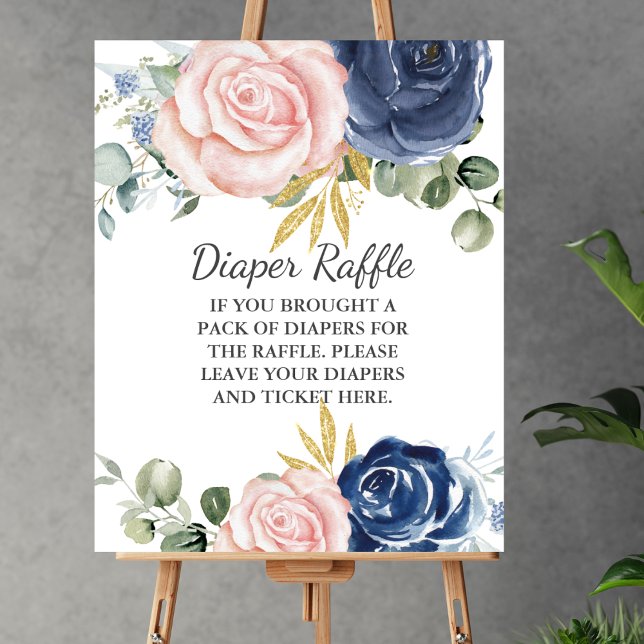 Windeln Raffle Baby Dusche Navy Blush Pink Blütenb Poster (Von Creator hochgeladen)