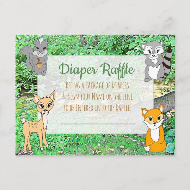 Windeln Raffle Baby Shower Game Forest Animes Postkarte (Vorderseite)