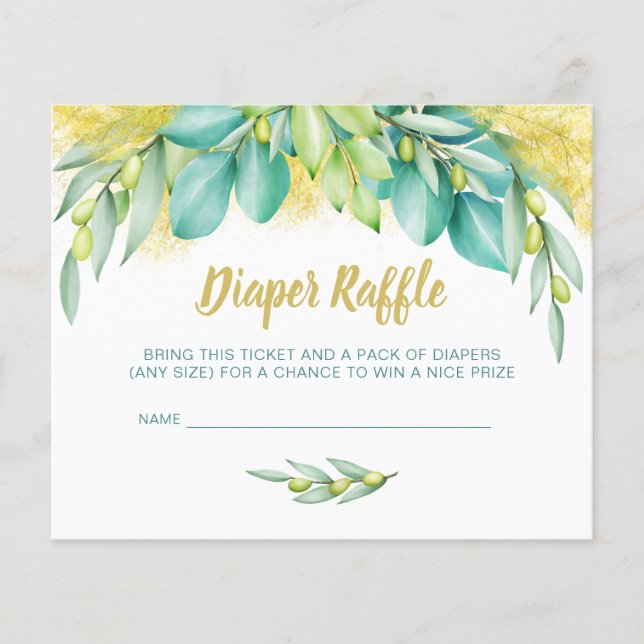 Windeln Raffle Babydusche Eukalyptus Olivenöl Beil (Vorderseite)