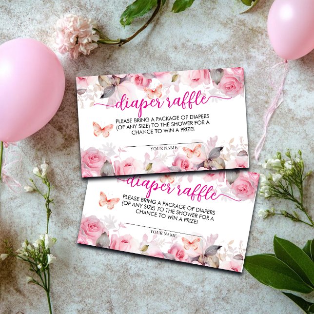 Windeln Raffle Blush Rose Kinderdusche Begleitkarte (Von Creator hochgeladen)