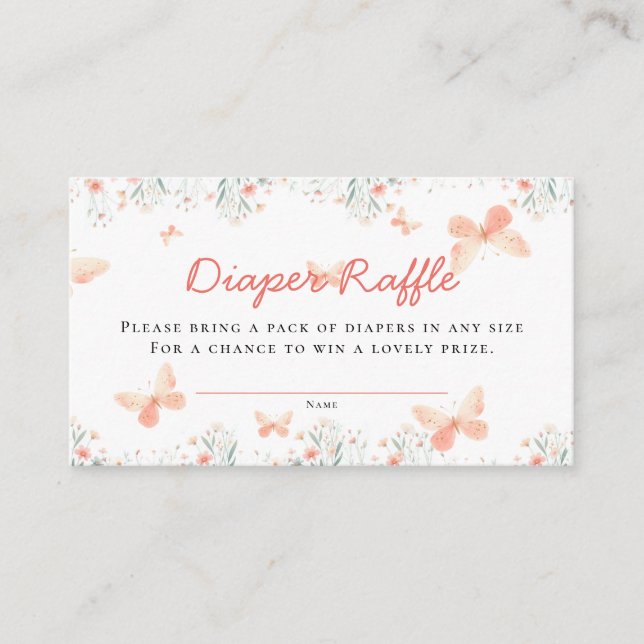 Windeln Raffle Butterfly Wildblumen Girl Shower Begleitkarte (Vorderseite)