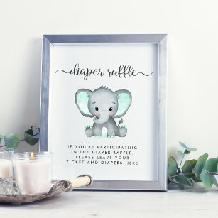 Windeln Raffle Drop Minze Elephant Babydusche Poster