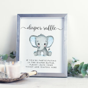 Windeln-Raffle-Drop-off Elephant Baby Boy Dusche Poster