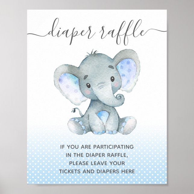Windeln-Raffle-Drop-off Elephant Baby Boy Dusche Poster (Vorne)