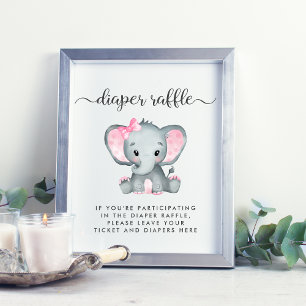 Windeln-Raffle-Drop-off Elephant Girl Baby-Dusche Poster