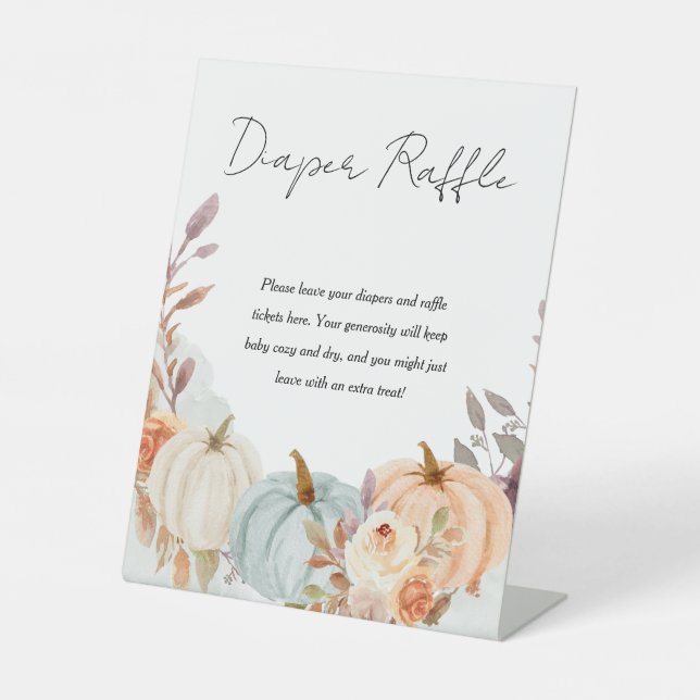 Windeln Raffle Fall Kleine Pumpkin Baby Dusche Sockelschild (Vorderseite)