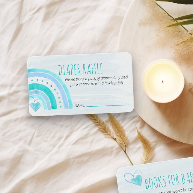 Windeln Raffle Gedicht Turquoise Rainbow Baby Dusc Begleitkarte (Diaper Raffle ticket insert card with turquoise color rainbow)