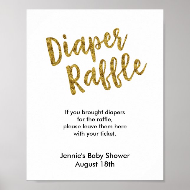 Windeln Raffle Gold Glitzer Babydusche Poster (Vorne)