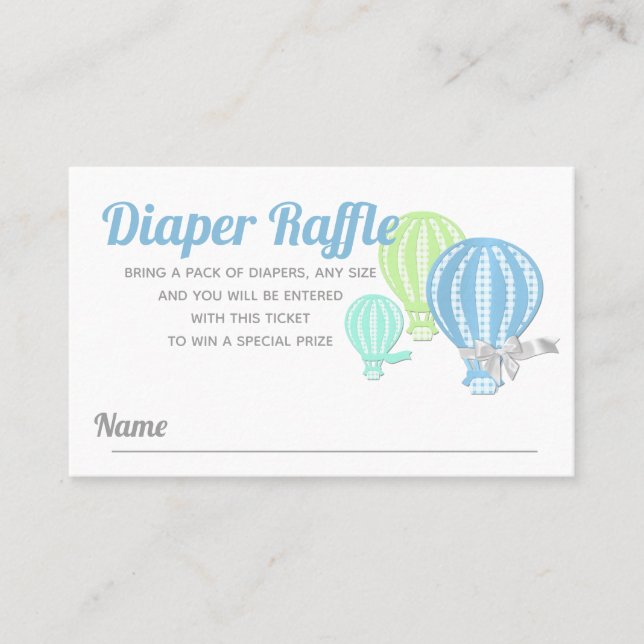 Windeln Raffle Heißluftballon Babydusche Business Visitenkarte (Vorderseite)