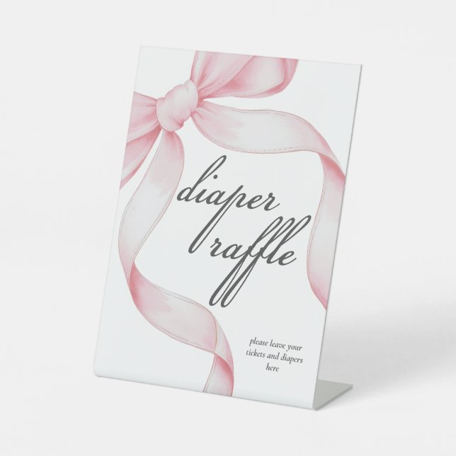 Windeln Raffle Pink Coquette Bow Babydusche Sockelschild (Vorderseite)