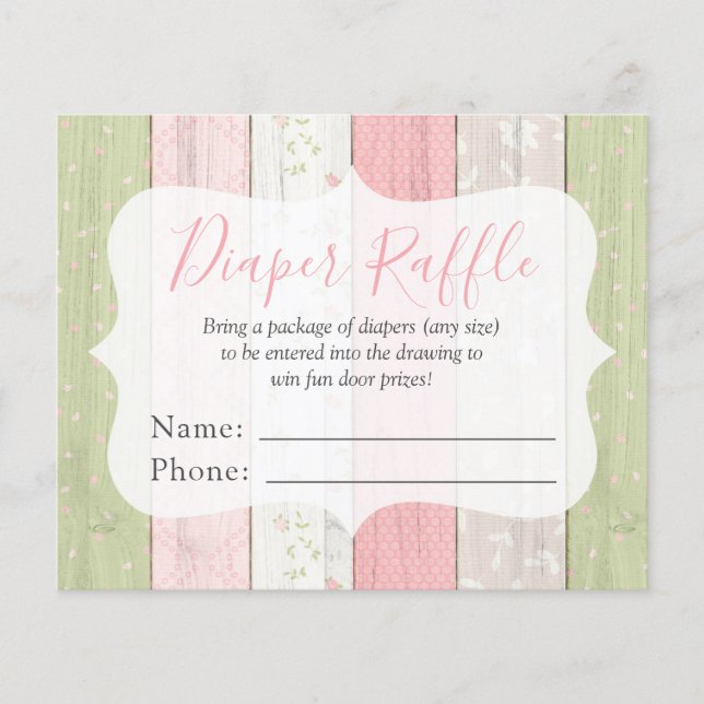 Windeln Raffle Pink & Sage Babydusche Eintrittskar Flyer (Vorne)