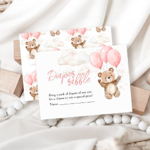 Windeln Raffle Pink Teddy Bear Babydusche Begleitkarte
