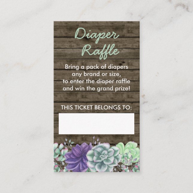Windeln Raffle Rustic Succulents Babydusche Begleitkarte (Vorderseite)
